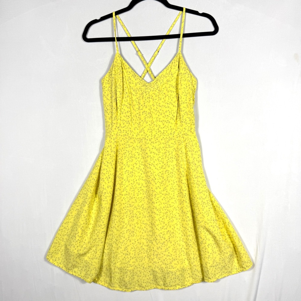 GAP Yellow Floral Mini Dress Cross Back Straps Smocked Sundress Sm Petite Boho
